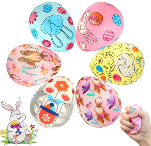 Stressbälle Ostern, Shyllin 8CM Ostereier Stressball, Anti Stress Bälle, Geschenke Ostern, Basteln Erwachsene, Eier, für Osterkörbchenfüller, Ostergeschenke, Eiersuchen (6, L)
