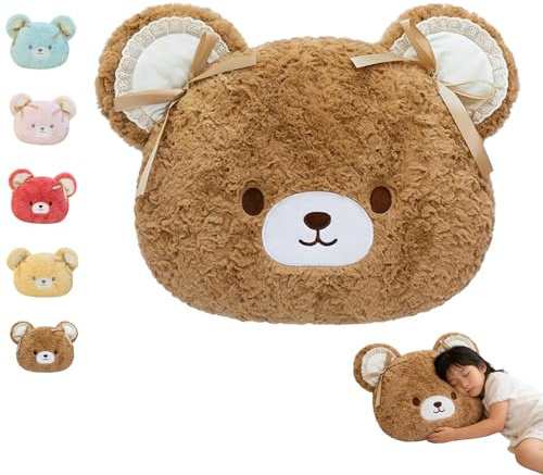 Xiyocadt 47 cm Bär Kuschelkissen Plüsch – Niedliches Bär Kissen mit Spitze & Schleife | Cartoon-Tiere Plüschkissen zum Kuscheln & Spielen – tolle Geschenkidee für Kinder & Erwachsene (Braun)