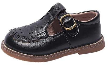 Leather Shoes Girls – Children's Shoes Lacquer Mary Jane Shoes with Buckles Indoor Trainers Non-Slip Soles Trainers Lightweight Breathable Barefoot Shoes Unisex Single Shoes, black, 4.5 UK Child
