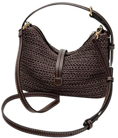 WMFASBAG Bolso bandolera para mujer, bolso de paja versátil con cierre de cremallera, de mano casual con correa ajustable para viajes, vacaciones, desplazamientos y compras