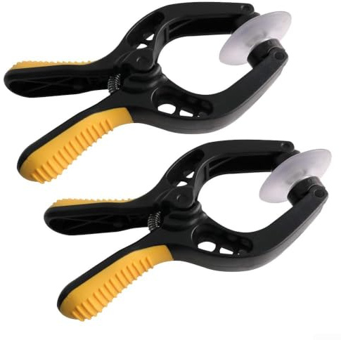 Lot de 2 pinces d'ouverture d'écran - Outil de réparation de téléphone avec ventouse pour retirer l'écran LCD - Largeur réglable - Kit de démontage de smartphone - Jaune - 16 cm