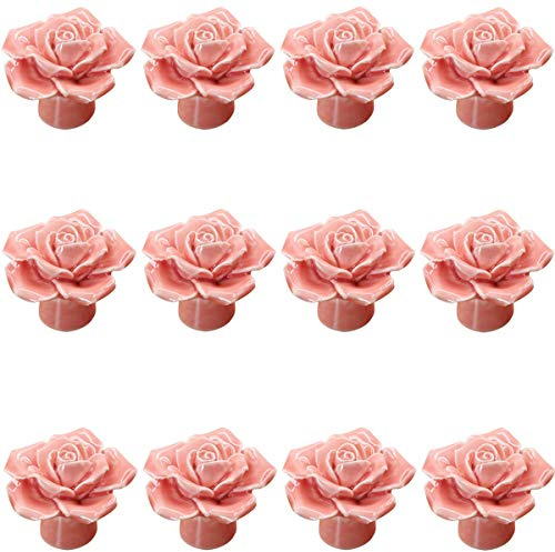 Rosa 12PCS Keramik-Rosen-Blumen-Knopf Porzellan Rose Möbelknopf Möbelknöpfe Griff Knopf Dekoraktion Schrankgriff Türgriffe Möbelgriffe Möbelknauf von Creatwls