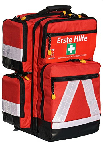 Team Impuls - Notfallrucksack - rot - Nylon - LEER - mit 4 Außentaschen - Gr. M