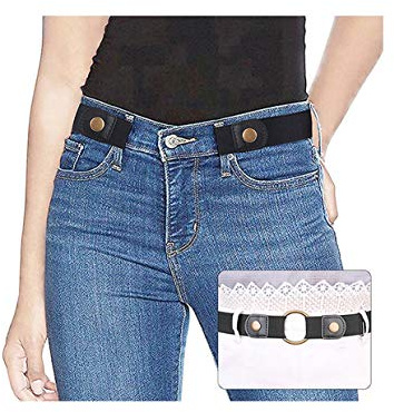 Ladies Elastic Belt Invisible No Buckle Belt for Women Men Black Adjustable Stretch Waist Belt Jeans Belt No.1 Black Suit Waist 30-48 inches