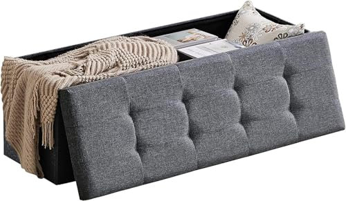 Zedelmaier Sitzbank mit Stauraum Sitzhocker Faltbar Truhen, Deckel Abnehmbar,Sitztruhe belastbar bis 300 kg, 114x38x38 cm (Grau - Leinen)