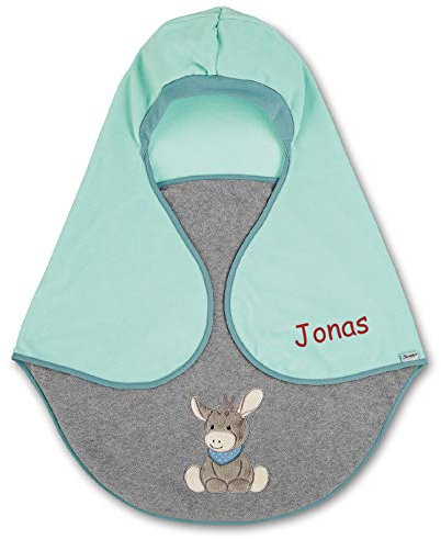 Sterntaler Baby Einschlagdecke mit Namen, Universal für Babyschale, Autositz, z.B. für Maxi-Cosi, Cybex, Kiddy, Römer, für Kinderwagen, Buggy oder Babybett Esel Emmi 2020 Grau/Grün