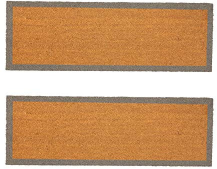 Nicola Spring Coir Double Door Mats - 120 x 40cm - Grey Border - Pack of 2 - Decorative Indoor Large Front Door Mat Entry Dirt Trapper Rug Outdoor Boot Scraper Non Slip Backing Doormat
