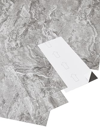 misento PVC Bodenbelag selbstklebend, Klebefliesen - Marmoroptik Grau | Bodenfliesen, 24 Stück, 4,46 m², Vinylboden, feuchtigkeitsbeständig, für Bad & Küche, Fußbodenheizung geeignet, 1,5 mm Stärke