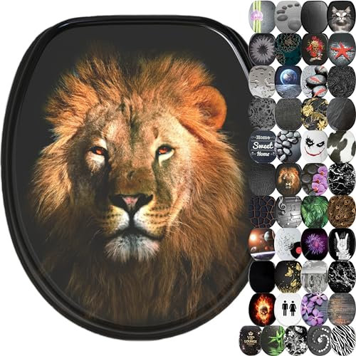 WC Sitz mit Absenkautomatik, viele schöne schwarze WC Sitze zur Auswahl, hochwertige und stabile Qualität aus Holz (Löwe)