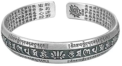 CYSJ Pulsera De Plata para Mujer, Brazalete Chapado Zen Mantra De Buda Loto Encantador, Regalo De Amistad para Mejor Amigo y Cumpleaños