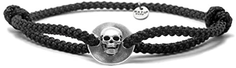 Nato Cuff - Totenkopf Skull Armband in Silber 925 - Nylonschnur - Herren- oder Damenschmuck Handgefertigt in Frankreich (Schwarz)
