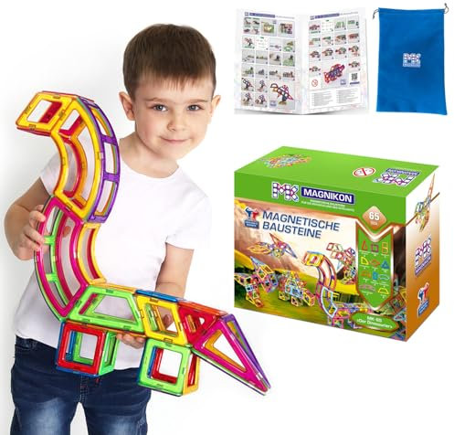 MAGNIKON Magnetische Bausteine Der Dinosaurier - Magnetbau-Set 65-teilig, Montessori Spielzeug ab 3 Jahre, Magnetbausteine, ideal als Magnete für Kinder zur Förderung von Kreativität und Motorik