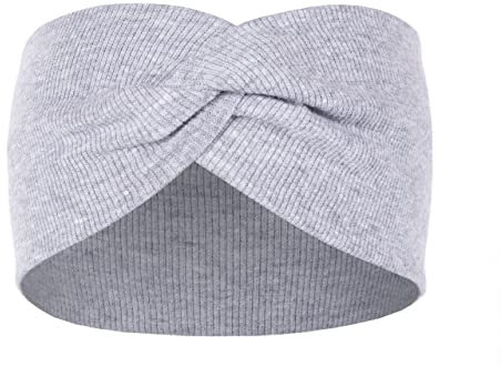 HEYO Stirnband Mädchen Haarband Elastisch Verdreht Kopfband aus Baumwolle Feinripp Optik (Grau)