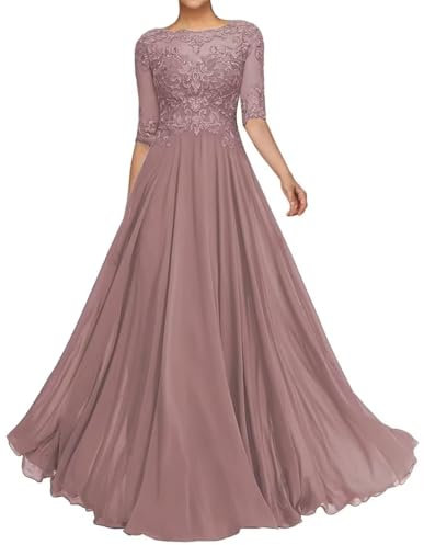 Sincemeet Spitzenapplikationen Abendkleid Lang Chiffon Mutter Der Braut Kleider Perlen Brautjungfer Mit 1/2 Ärmeln