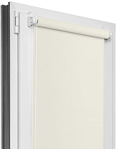 Estika Verdunklungsrollo ohne Bohren - Stoffbreite 125 cm x 120 cm - Ecru - 6 Stoff Farben, Rollos für Fenster ohne Bohren, Klemmfix rollos für Fenster innen