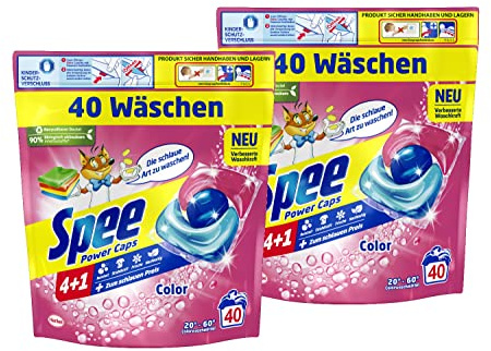 Spee Power Caps Color 4 + 1 80 WL (2 x 40 Waschladungen), Colorwaschmittel für Buntwäsche & Dunkles, vordosiertes Waschmittel vereint Reinheit, Strahlkraft, Frische & Nachhaltigkeit