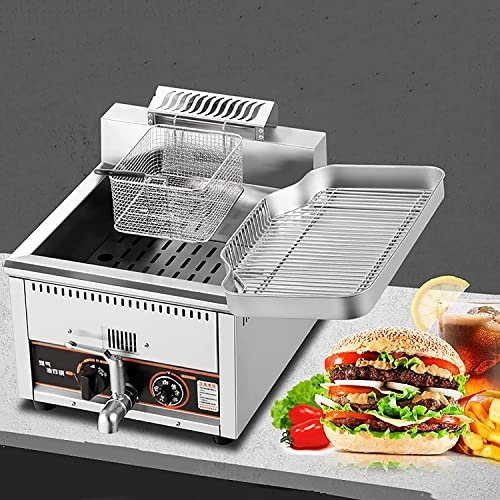 SPUZZO Friteuse à gaz Profonde de comptoir Commercial 15L/18L, friteuse en Acier Inoxydable, avec Panier, for Restaurant de Cuisine à Domicile de Frites