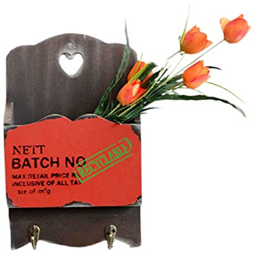 Garneck Rustikale Vintage Holzbriefkasten Aufbewahrungshalter Mit Haken Für Schlüssel Und Kleinigkeiten Wandorganizer Für Zuhause Und Büro Rot