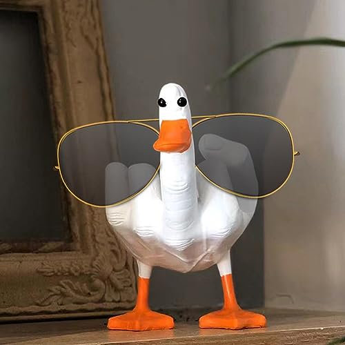 HIAME Lustige Ente Statue Schlüsselhalter Brillenständer - 'Duck You' Skulptur, verspielter Kunstharz Dekoartikel für Zuhause oder Büro - Neuheits Geschenk (Weiss)