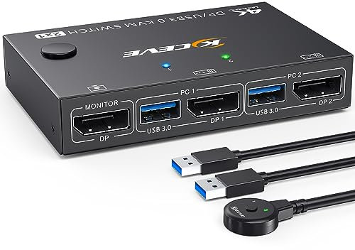 Switch KVM USB 3.0 Displayport 4K@144Hz, YOUTINGHDAV KVM Switch 2 PC 1 Monitor, USB Displayport Switch per 2 parti PC 4 dispositivi USB 3.0 Tastiera Mouse Monitor con Wired Remote