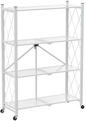 PROREGAL KLAP klappbares Regal mit Rollen | 4 Böden/Fächer | Weiß | Belastbarkeit 200kg | HxBxT 127x72x34cm | Lagerregal Metallregal Klappregal