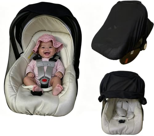 2-in-1 Universal Sonnenverdeck für Babyschale mit Reißverschluss Sonnendach mit UV-Schutz UPF 50+ Winddichter Verdeck für Babyschale Kinderwagenbezug mit Insektenschutz