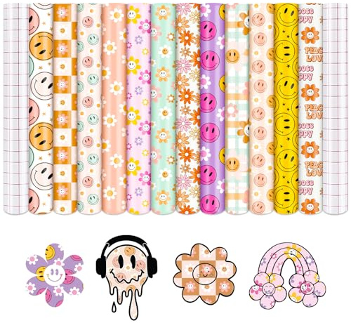 Tintnut Smiley Vinylfolie Plotter Plotterfolie Vinyl 12 Blätter 12in x 10in | Plotterfolie selbstklebend,mit 2 transferfolie,für plotter,haftstark,waschbeständig,für DIY wohnraumgestaltung und basteln