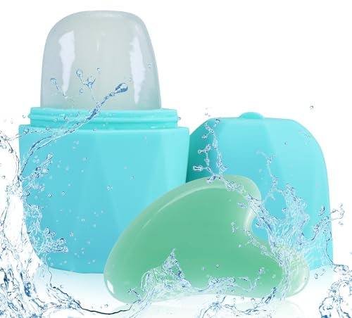 Joyeee Ice Face Roller and Gua Sha Set, Reusable Silicone Mold, Gua Sha Stone Massager Tools for Shrink Pores Anti Wrinkle Reduce Puffiness Improve Skin Elasticity, Green