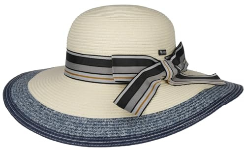 Lipodo Cortona Strohhut Mehrfarbiger Hut aus 100% Stroh Papier Eleganter Damenhut mit Schleife Made in Italy Frühjahr Sommer blau S (54-55 cm)