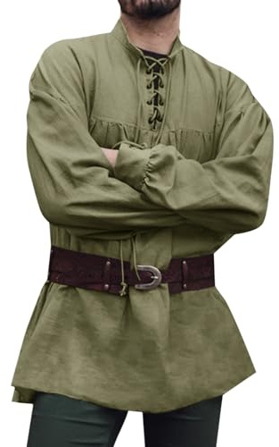 Runcati Mittelalter Hemd Herren Piratenhemd Langarm Steampunk Wiking Renaissance Viktorian Halloween Kostüm Shirt Oberteile
