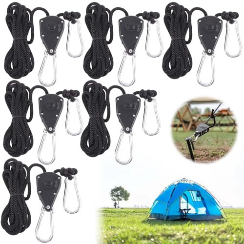 8 Stück 1/8 Zoll 2M Ratchet Hanger, Abspannseile Seil mit Seilspanner, Einstellbare Seil Ratsche Rope Seilratsche mit Haken für Grow Light Armaturen Pflanzenlampe Gartenarbeit (8)