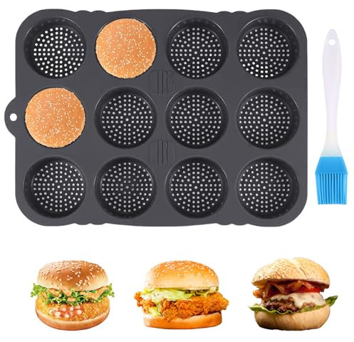 Moule à Hamburger avec 12 Trous, Moule Rond en Silicone d'un Diamètre de 8 cm, pour Pain, Hamburgers et Muffins, Outil de Cuisine pour Confection de Pâtisseries (XXL - 12 trous)