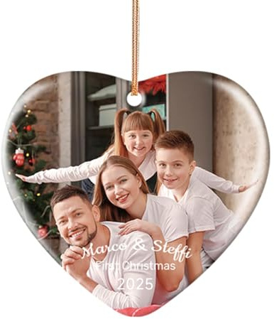HOBULL Personalisierte Weihnachtskugeln mit Foto, Christbaumkugel Anhänger Personalisiert Keramik Weihnachtskugel Bild, Weihnachtsbaumschmuck Geschenke für Mama, Papa, Haustiere, Kinder, Freunde