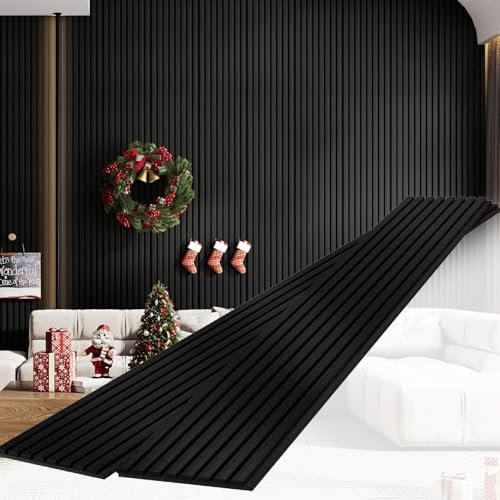 Sunny Heart Wood Slat Wall Panels, Solid Wooden Wall Panels, 2 Pack 93.5 x 12.6 Soundproof Wall Panels, 3D Textured Panel Acoustic Fluted Wall Panels for Interior Wall Decor, Black