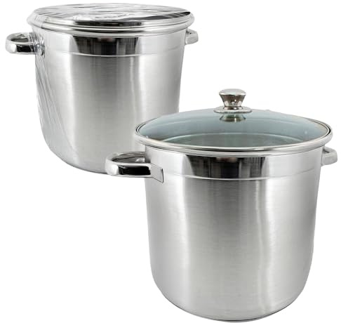 26Cm Large Stockpot - Soup Pot, Catering, Cooking, Stainless Steel | Cooking Pot for All Hobs Including Induction | with Glass Lid, Riveted Handles, Encapsulated Bottom