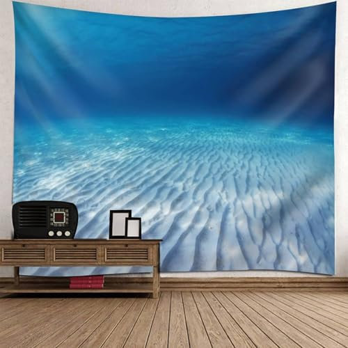 Mesnt Wandteppich Groß 200x200, 200x200cm Blick auf den Meeresboden Natur Landschaft Wandteppiche Wandtuch Deko Schlafzimmer | Blau