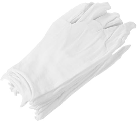 Gatuida 12paare Herren Baumwoll Arbeits Handschuhe Schmuckprüfung Atmungsaktiv Werkstatt Baustelle Alltagsgebrauch Elastische Bündchen Weiß