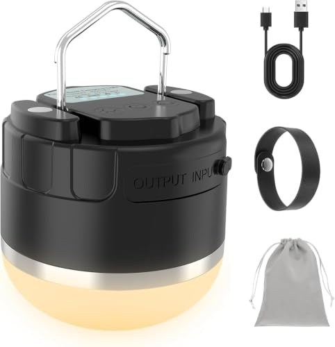 Campinglampe, LED Camping Laterne USB Aufladbar mit 4000 mAh, 1000 Lumen, bis 110h Laufzeit, 4 Helligkeiten Leuchtmodi & Eingebauter Starker Magnet Wasserdicht Campingleuchte für Outdoor, Camping