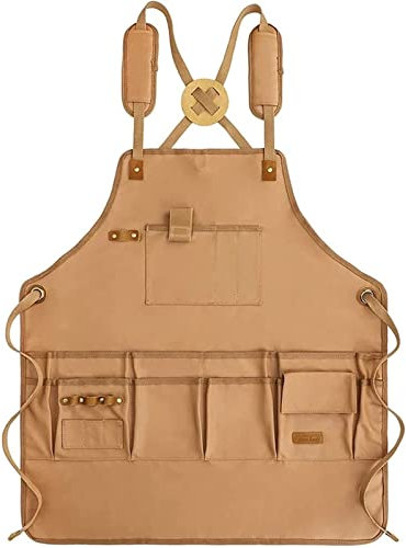 VDLLQYN, Werkzeugschürze, Gartenarbeit, Arbeitskleidung, Werkzeugschürze, lang, mit mehreren Taschen, Schürze for Männer und Frauen ，Arbeitsschürze(Bruin)