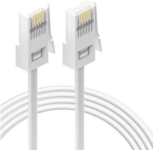 HAWAKA BT Telephone Cable, Male to Male Telephone Wire, BT Socket to Modem, Fax Machine, 6P4C Plug Landline Phones Cable for Home & Office (White, 10M-1PC)