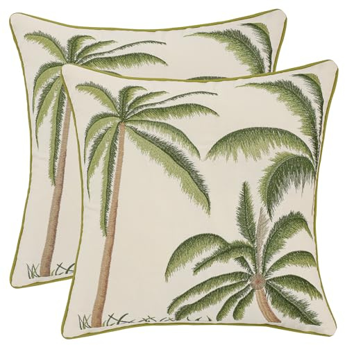 Tosleo Set di 2 federe per cuscino Palme verdi primaverili, federa per cuscino con stampa di palma verde, 45,7 x 45,7 cm, decorazione per esterni, ricamo per la casa, federa per cuscino da getto