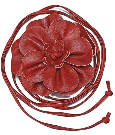 YKAFADE Damen Blumen Gürtel - Hüftgürtel Wickelgürtel Leder Look mit extravaganter Blume Verstellbarer PU Leder Gürtel Taillengürtel Blumengürtel für Frauen Kleid Zubehör Festival Party Hochzeit