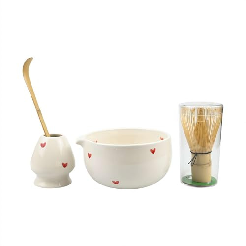 Matcha-Set mit Herz-Design, japanisches Teezeremonie-Set, süßes Matcha-Set für Matcha-Liebhaber, komplettes Geschenkset für traditionelles Brauen, Teezubereitungsset für Mutter/Freunde/Liebhaber