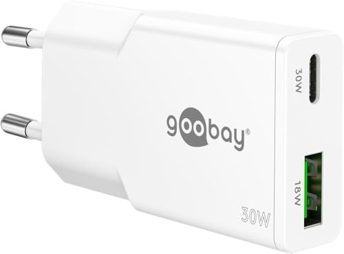 USB-C Ladegerät 30W, Flaches GaN Netzteil, Dual Port, Power Delivery, Weiß