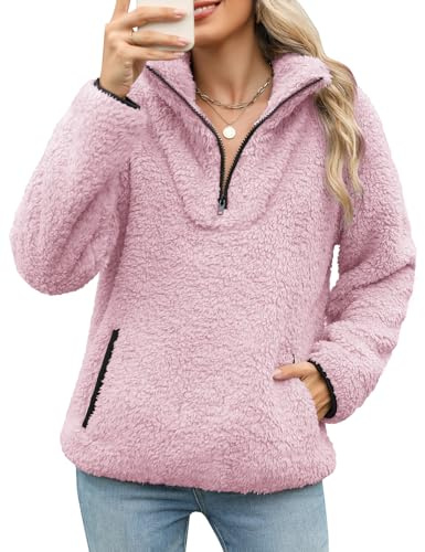 RITOSTA Sudaderas Mujer sin Capucha Chaqueta Forro Polar Suéter de Invierno Otoño Jersey con Media Cremallera y Bolsillos Casual Manga Larga Sweatshirt Caliente Sudadera Deporte(Lila Claro,S)
