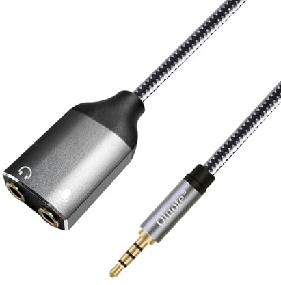 Oluote Adattatore Splitter per Cuffie, Cavo Splitter per Microfono Auricolare da 3,5 mm TRRS in Nylon Intrecciato a 4 poli Maschio a 2 Femmine TRS, Compatibile con Cuffie,Tablet,PC (0.3m)