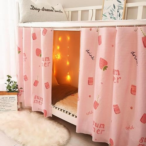 SIQITECHUK Bunk Bed Curtains Mid Sleeper Single Bed Tent Dormitory Bottom Canopy Privacy Shading Curtains Dustproof Blackout Bedding for Kids Room Student Dormitory Loft Bed (Pink Strawberry)