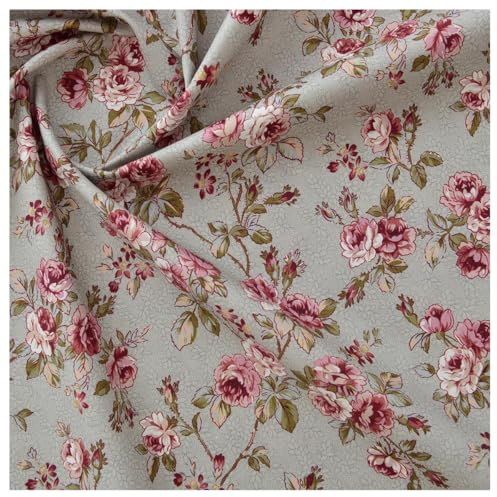 BrightGlow Gedruckt Stoff Meterware Vintage Rose Baumwollstoff Blumen Stoff Zum Nähen Dekorationsstoff Modestoff Retro Blumenstoff Kostümstoff für DIY Handgefertigte Nähen #15Weizen 50 X 145CM