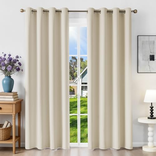 Runyéla Verdunklungsvorhänge mit Ösen Gardinen 2er Set, Thermovorhang Hitzeschutz H 230 x B 120, Vorhänge Blickdicht Hellbeige, Ösenvorhang für Schlafzimmer Wohnzimmer Blackout Curtain