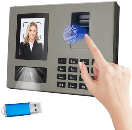 3-in-1 Máquina Fichar de Asistencia, Máquina de Asistencia con Reconocimiento Facial, Huella Dactilar Capacidad para 1500 empleados Biométrica Horario Empleados Sin cuotas mensuales